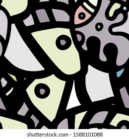 Childish Print. Modern Seamless Pattern.  Black, Yellow Cool Hand Drawn. Linear Collage. Bizarre Street Art. Creative Trendy Style. Abstract, Contrast Shape. Doodle Crazy Vector Background.
