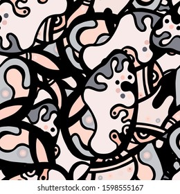 Childish Print. Modern Seamless Pattern.  Gray, Bordo Chaotic Hand Drawn. Linear Collage. Bizarre Street Art. Creative Trendy Style. Abstract, Contrast Shape. Doodle Crazy Vector Background.
