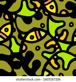 Childish Print. Modern Seamless Pattern.  Color, Multicolor Fun Hand Drawn. Linear Collage. Bizarre Street Art. Creative Trendy Style. Abstract, Contrast Shape. Doodle Crazy Vector Background.
