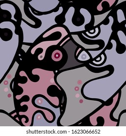 Childish Print. Modern Seamless Pattern.  Gray, Bordo Summer Hand Drawn. Linear Collage. Bizarre Street Art. Creative Trendy Style. Abstract, Contrast Shape. Doodle Crazy Vector Background.

