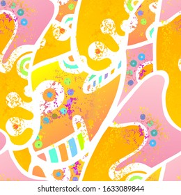 Childish Print. Modern Seamless Pattern.  Mystic Surface. Funky Hand Drawn. Linear Collage. Bizarre Street Art. Creative Trendy Style. Abstract Contrast Shape. Doodle Crazy Vector Background.
