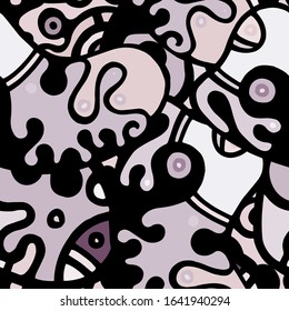 Childish Print. Modern Seamless Pattern.  Gray, Bordo Summer Hand Drawn. Linear Collage. Bizarre Street Art. Creative Trendy Style. Abstract, Contrast Shape. Doodle Crazy Vector Background.
