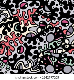 Childish Print. Modern Seamless Pattern.  Gray, Bordo Chaotic Hand Drawn. Linear Collage. Bizarre Street Art. Creative Trendy Style. Abstract, Contrast Shape. Doodle Crazy Vector Background.
