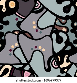 Childish Print. Modern Seamless Pattern.  Black, Yellow Chaotic Hand Drawn. Linear Collage. Bizarre Street Art. Creative Trendy Style. Abstract, Contrast Shape. Doodle Crazy Vector Background.
