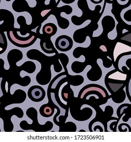 Childish Print. Modern Seamless Pattern.  Gray, Bordo Funky Hand Drawn. Linear Collage. Bizarre Street Art. Creative Trendy Style. Abstract, Contrast Shape. Doodle Crazy Vector Background.
