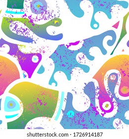 Childish Print. Modern Seamless Pattern.  Bright Packaging. Summer Hand Drawn. Linear Collage. Bizarre Street Art. Creative Trendy Style. Abstract Contrast Shape. Doodle Crazy Vector Background.
