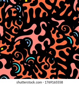 Childish Print. Modern Seamless Pattern.  Color, Multicolor Chaotic Hand Drawn. Linear Collage. Bizarre Street Art. Creative Trendy Style. Abstract, Contrast Shape. Doodle Crazy Vector Background.

