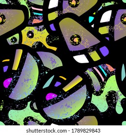 Childish Print. Modern Seamless Pattern.  Fanny Packaging. Chaotic Hand Drawn. Linear Collage. Bizarre Street Art. Creative Trendy Style. Abstract Contrast Shape. Doodle Crazy Vector Background.

