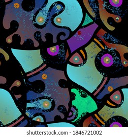 Childish Print. Modern Seamless Pattern.  Color Surface. Fantasy Hand Drawn. Linear Collage. Bizarre Street Art. Creative Trendy Style. Abstract Contrast Shape. Doodle Crazy Vector Background.

