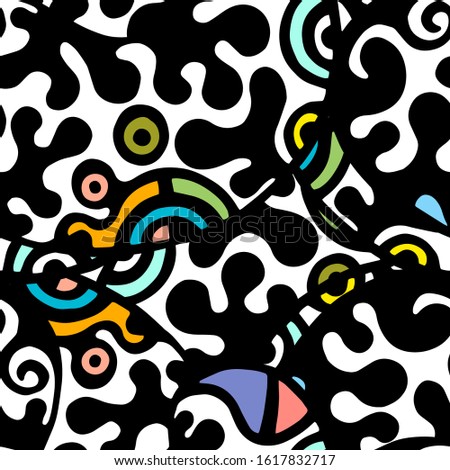 Childish Print. Modern Seamless Pattern.  Color, Multicolor Cool Hand Drawn. Linear Collage. Bizarre Street Art. Creative Trendy Style. Abstract, Contrast Shape. Doodle Crazy Vector Background.
