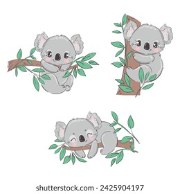 Childish Print Set mit Cute Koala. handgezeichneter Vektor 