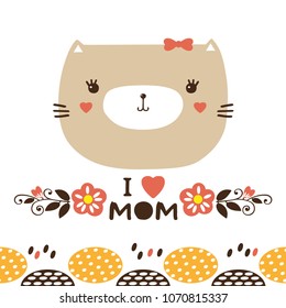 Childish print for t shirts. Cute cat decorative vector card