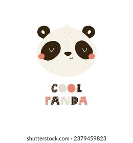 Impresión infantil, ilustración vectorial con un retrato de una extraña cebra y frase corta COOL PANDA. Coloridas obras de arte para decoraciones, tarjetas, diseños infantiles.