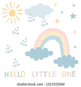 Childish rainbow pattern background. Abstract illustration  for design brthday card, invitation, baby shop sale advertising, bag print, wallpaper etc.