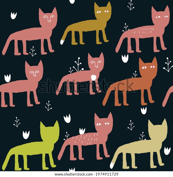 Childish Red Fox Pattern Freestyle Drawing Stock Vector (Royalty Free ...