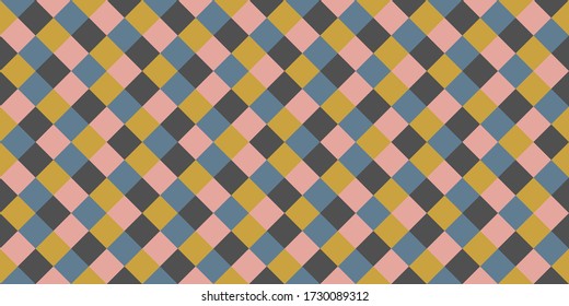 Childish rhombus tiles seamless pattern vector graphic design. Square shapes vintage wallpaper. Rhombus geometric seamless pattern, plaid textile print. Contemporary squares endless backdrop.