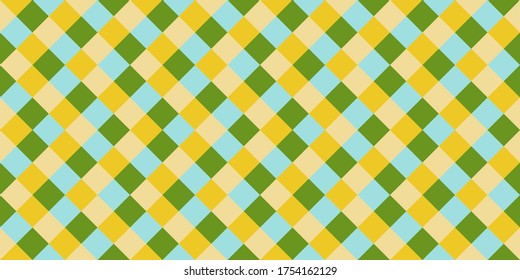 Childish rhombus tiles seamless pattern vector graphic design. Square shapes vintage background. Rhombus geometric seamless pattern, plaid textile print. Random squares endless backdrop.