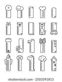 Childish rulers. Coloring Page. Back to school. Hand drawn style. Vector drawing. Collection of design elements.