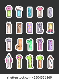 Childish rulers. Sticker Bookmark. Back to school. Hand drawn style. Vector drawing. Collection of design elements.