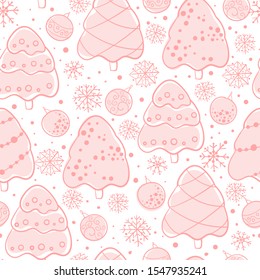 Childish Scandinavian cute pink Christmas trees seamless pattern on a white background