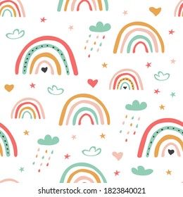 Childish scandinavian seamless pattern with cute rainbow. Creative texture for fabric and textile