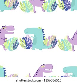 Childish seamess pattern with cute dinosaurs. Creative vector childish background for fabric, textile, wrapping.