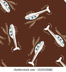 Childish seamless air transportation pattern with helicopter.Creative air transportation texture for fabric,wrapping,textile, wallpaper,apparel.Vector illustration
