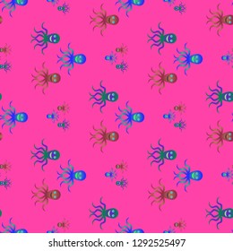 Childish seamless background with octopus.