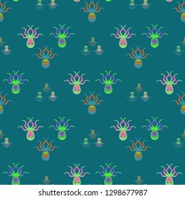 Childish seamless background with octopus.