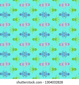 Childish seamless background with octopus.