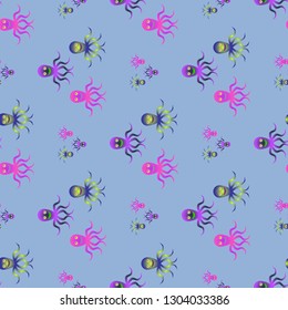 Childish seamless background with octopus.