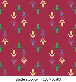 Childish seamless background with octopus.