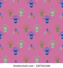Childish seamless background with octopus.