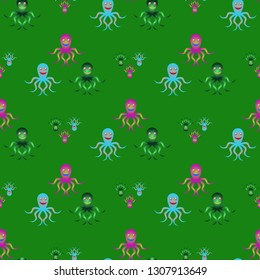Childish seamless background with octopus.