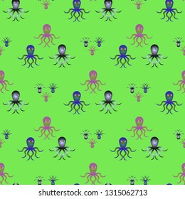Childish seamless background with octopus.