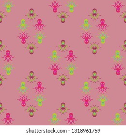 Childish seamless background with octopus.