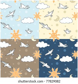 Childish seamless backgrounds with birds