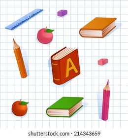 Childish seamless colorful pattern with school Supplies