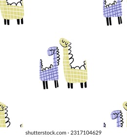 Childish seamless dino pattern. Endless design for wrapping paper with dinosaur, monster illustration