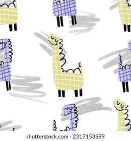 Childish seamless dino pattern. Endless design for wrapping paper with dinosaur, monster illustration