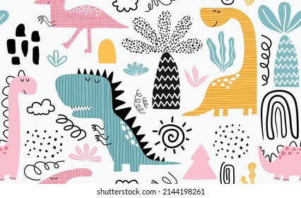 Childish seamless dino pattern. vector illustration
