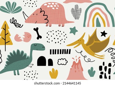 Childish seamless dino pattern. vector illustration