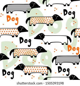 Childish seamless dog pattern for fabric, textile. Vector illustration.