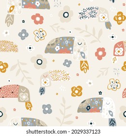Patrón de jungla sin costuras infantil con tocanes florales bonitos. Textura creativa de verano para textiles, papel pintado, ropa, papel digital.