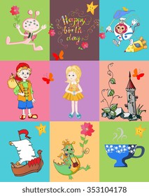Childish seamless patchwork pattern. Cute vector illustration of quilt.