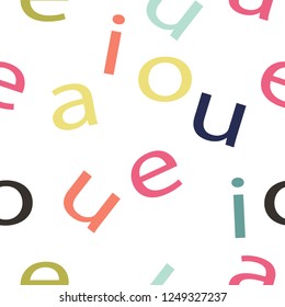 childish seamless pattern alphabet a i u e o, hand drawn, for fabric,textile, print