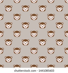 Childish seamless pattern animal monkey on light background. Vector illustration for kid. Pattern suitable for posters, postcards, fabric or wrapping paper.