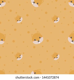 Childish seamless pattern animal squirrel on orange background with dots. Vector illustration for kid. Pattern suitable for posters, postcards, fabric or wrapping paper.