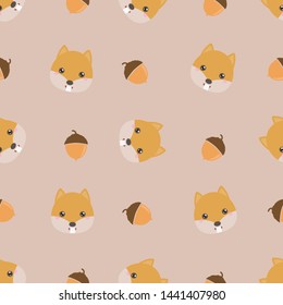 Childish seamless pattern animal squirrel and nuts on light background. Vector illustration for kid. Pattern suitable for posters, postcards, fabric or wrapping paper.