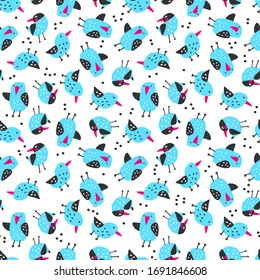 Patrón chileno sin costuras con pájaros azules. Textura infantil creativa para tela, envoltura, textil, papel pintado, ropa. Ilustración vectorial.